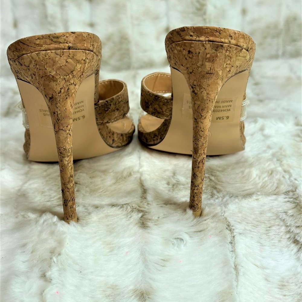 Cape Robbin Ferocios Pointy Toe Slip On 4.5" Heel Mule Slides Cork Wrap - Picture 7 of 8